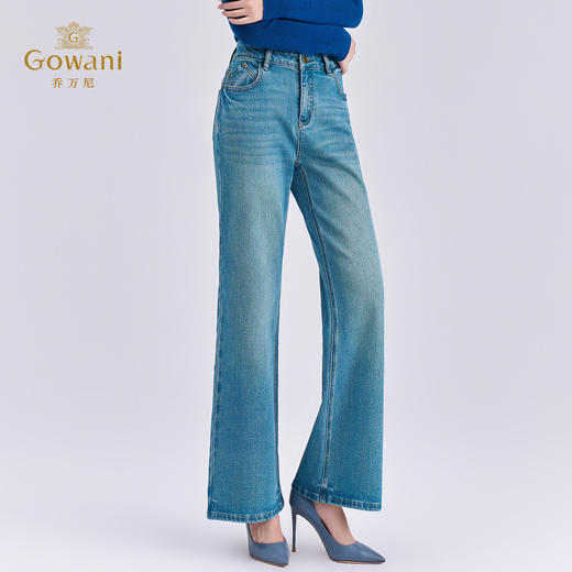 乔万尼2025冬新品复古水洗色中高腰设计直筒牛仔裤EZ3F163 商品图2