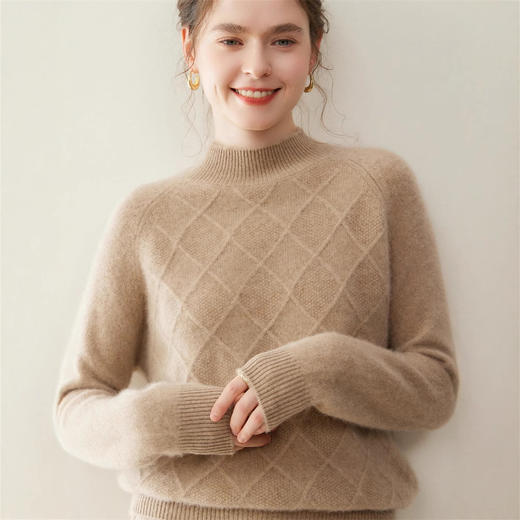 「高货rg」全新升级【铂金会员367/天猫499/差价132】(00316)洛诗琳气质半高领羊绒衫2025秋冬新款加厚菱格针织毛衣女 商品图2