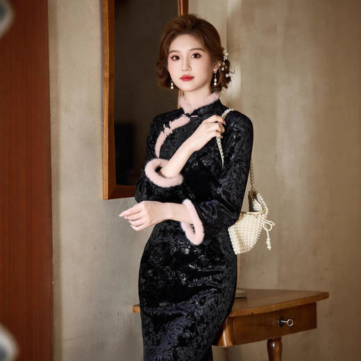 MYJ 加绒加厚冬装国风新中式长袖旗袍 商品图3