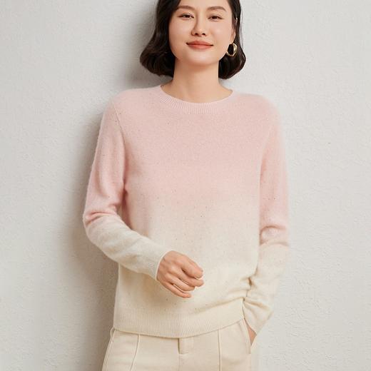 「老顾客福利羊绒羊毛衫」秋冬新款重工吊染烫钻羊绒衫女2025渐变色宽松套头毛衣显瘦羊毛打底衫73433 商品图8