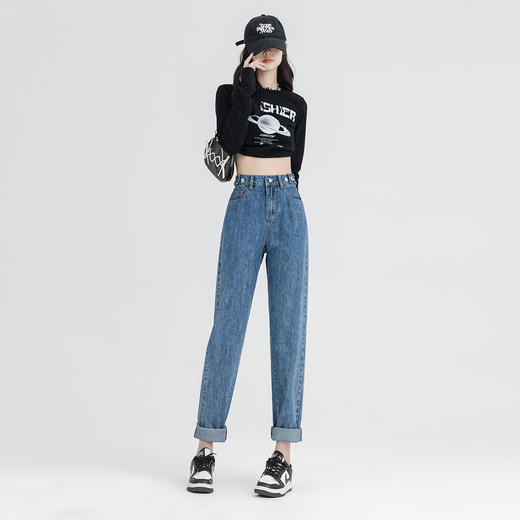 【加绒加厚】罗蒙女士冬款牛仔裤休闲百搭显瘦直筒九分裤女通勤裤子 商品图4