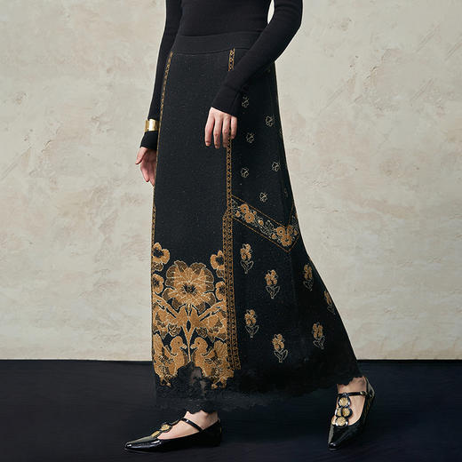 【林栖设计小店】毛织蕾丝半身裙金葱提花古典新中式气质2025秋冬新款马面裙女1954074 商品图9