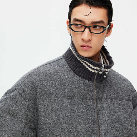 NPC潮牌毛织拼接撞色立领拉链鸭绒羽绒服短款夹克男秋冬NP58DJ40 商品图2