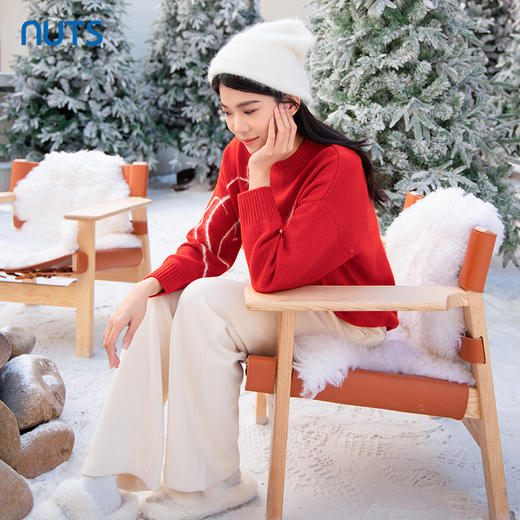 NUTS商场同款冬季圆领提花休闲百搭时尚保暖毛织套头衫女4450501A1 商品图2