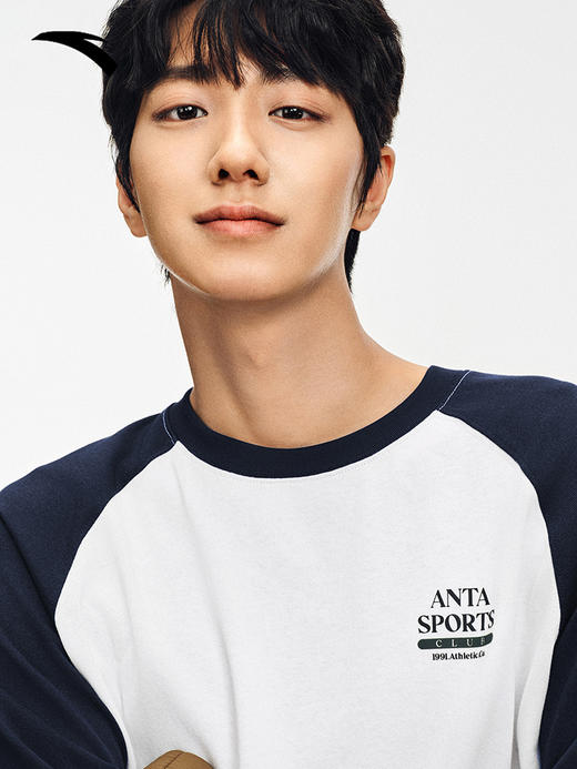 安踏纯棉长袖t恤男装插肩袖简约打底衫运动上衣152538402-1 商品图1