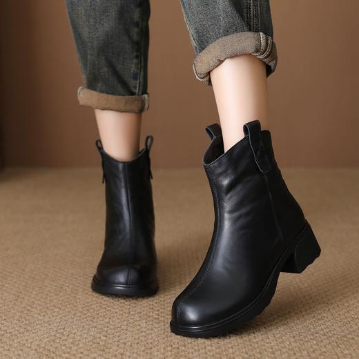 FR 85699短靴西部靴复古保暖绒里粗跟拉链 商品图0