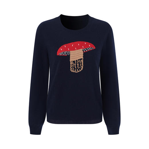 「高货wl」全新升级【铂金会员238/天猫319/差价81】(53503)洛诗琳100超细美丽诺羊毛上衣2025秋冬蘑菇刺绣圆领毛衣 商品图4