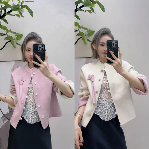 SZ6A02_凝脂色/栗壳色/烟墨色_大衣_秋冬_圆领中式盘扣流苏装饰宽松落肩短款_高级女装_BERNIEELEN 伯妮斯茵 商品图1