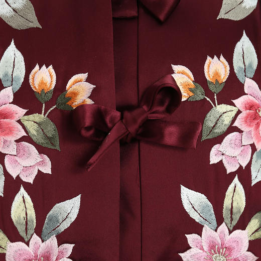 【福天华】高品质寿服女棉袍“花落枝摇”对襟（酒红色、深枣红）百年工艺传统寿衣 商品图2