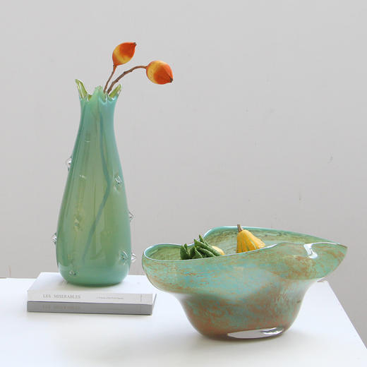 碧轩创意现代简约厚重双色琉璃花瓶软装酒店花盆居家台面琉璃果盘 商品图0