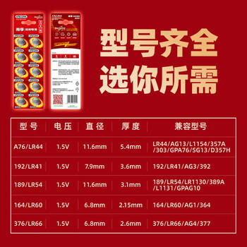 南孚纽扣电池10粒LR44/AG13/A76/L1154/357A/手表电池/计算器电池/电子玩具电池 商品图2