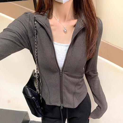 美式立领保暖拉链长袖打底衫 秋冬内搭外穿开衫修身显瘦外套 商品图1