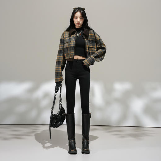 【加绒加厚】罗蒙女士冬款薄绒修身显瘦牛仔裤简约通勤百搭女长裤九分裤 商品图3