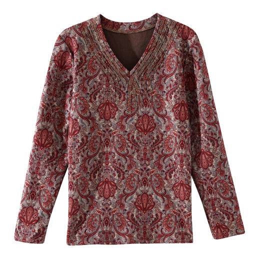 KQL356H6532 2025秋冬新款韩版修身显瘦长袖大码双面德绒印花烫钻打底衫女 商品图4