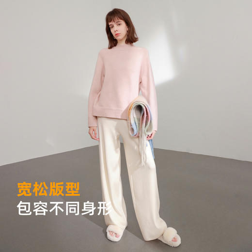 三彩2025冬季新款纯色毛衣半高领针织衫插肩袖宽松毛衫简约M 商品图3