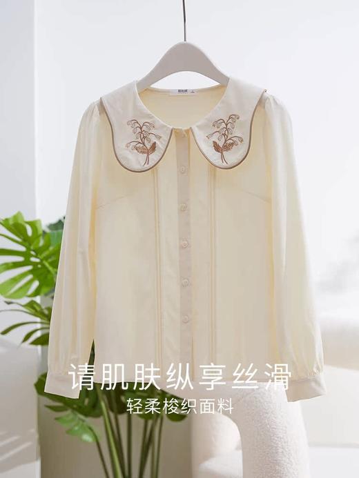 【年终特卖】熙世界法式复古宫廷风长袖衬衫女小众设计刺绣翻领上衣2025春新款 商品图3