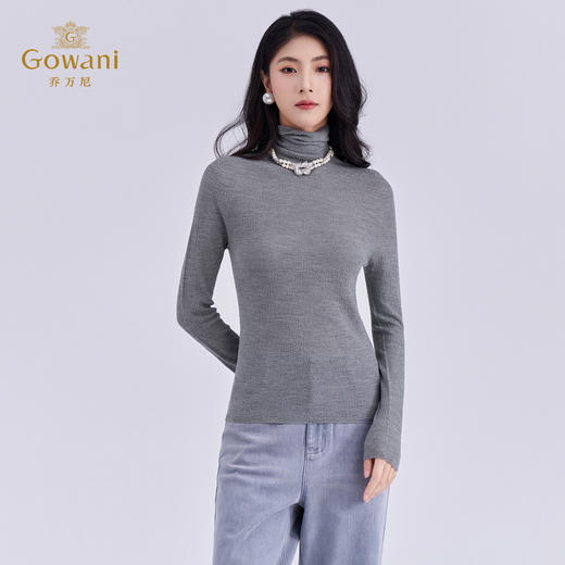 乔万尼2025冬新品100%绵羊毛零压云朵保暖高领慵懒感长袖打底羊毛衫ED4M802 商品图1