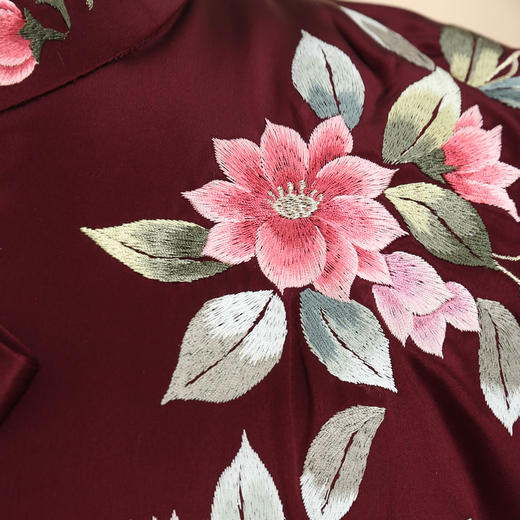 【福天华】高品质寿服女棉袍“花落枝摇”对襟（酒红色、深枣红）百年工艺传统寿衣 商品图3