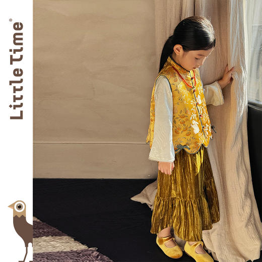 littletime女童套装2025秋冬新款儿童新中式国风马甲女宝宝三件套 商品图0