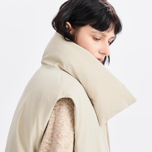 棉仓367615005-90白鹅绒立领羽绒马甲女 25冬新品鹅绒服保暖廓形叠穿面包服 商品图1