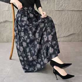 2025秋冬季新款高腰复古文艺半身裙显瘦中长款长裙印花碎花半身裙