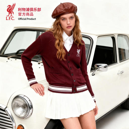 【官方正版】利物浦俱乐部 | 秋季酒红针织开衫学院风毛衣外套 商品图1