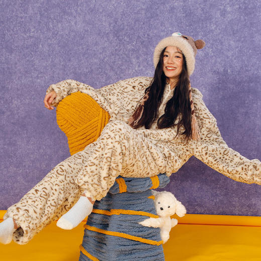 萌绒加厚拉链豹纹款女士睡衣家居服套装-纪念日百货门店同款167100695 商品图2