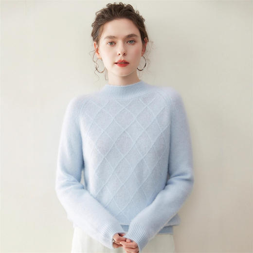 「高货rg」全新升级【铂金会员367/天猫499/差价132】(00316)洛诗琳气质半高领羊绒衫2025秋冬新款加厚菱格针织毛衣女 商品图0