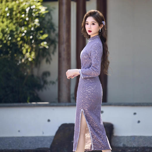 MYJ 紫色国风新中式长款改良旗袍复古 商品图3