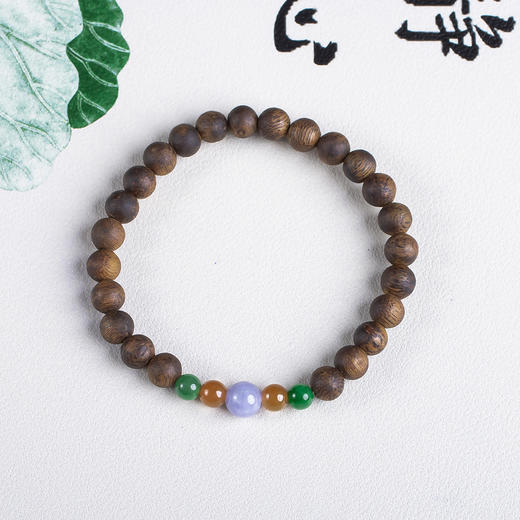 xy0651，沉香+多彩翡翠单圈手串 商品图1