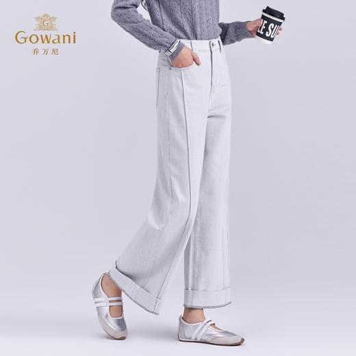 乔万尼新品2025冬通勤卷边设计复古水洗阔腿牛仔裤EZ3F176 商品图1