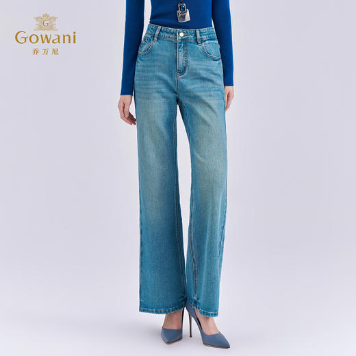 乔万尼2025冬新品复古水洗色中高腰设计直筒牛仔裤EZ3F163 商品图1