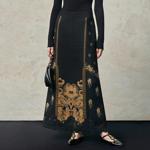 【林栖设计小店】毛织蕾丝半身裙金葱提花古典新中式气质2025秋冬新款马面裙女1954074 商品图8