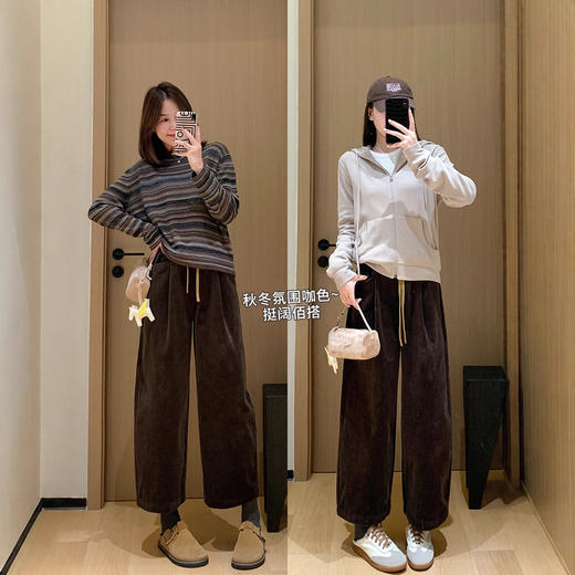 2025最新灯芯绒裤！拼接花苞腰阔腿裤斜线插袋微弧九分休闲裤秋款！ 商品图1