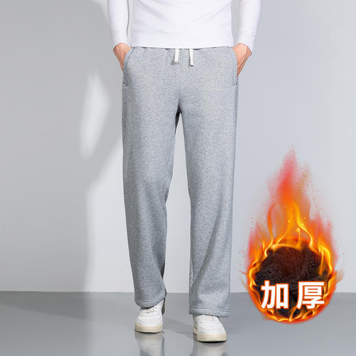 罗蒙冬季加绒阔腿休闲裤男士直筒拉链式口袋抽绳款时尚百搭长裤子男 商品图1