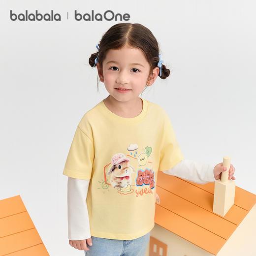 巴拉巴拉童装宝宝t恤纯棉假两件长袖上衣女童秋装2025新款印花萌 商品图2