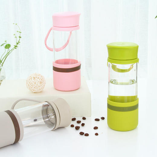 【茶花】水漾玻璃随行杯水杯带提手 商品图2