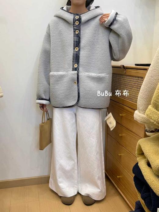【GZ】无忧购羊羔毛连帽外套女秋冬纽扣宽松时尚显瘦百搭上衣258196（截单后7天发货) 商品图3