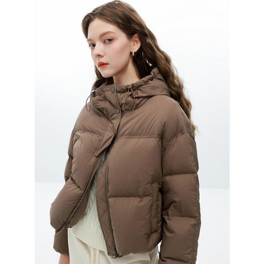 三彩2025冬季新款短款羽绒服连帽白鸭绒面包服宽松纯色简约女 商品图2