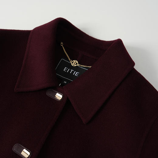 EITIE爱特爱温暖舒适门襟处配色浅金皮袢精致耐看长款毛呢大衣8414121 商品图2