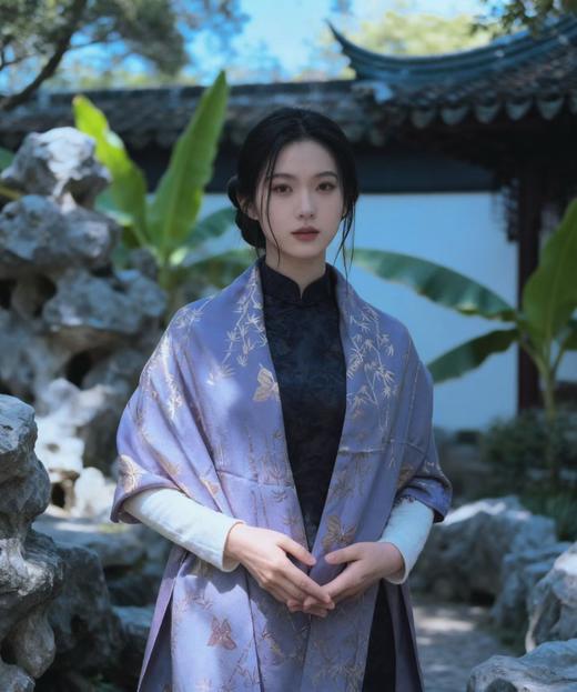 优品堂『华姿』重磅桑蚕丝《最新精湛挖花工艺》双面双层披肩围巾长巾 商品图13