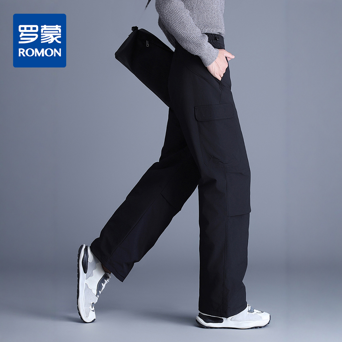 【鸭绒裤】罗蒙冬季羽绒裤男女同款工装登山裤保暖美式运动宽松阔腿裤