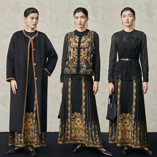 【林栖设计小店】毛织半身裙金葱提花国风新中式气质2025秋冬新款马面裙女1954081 商品图2