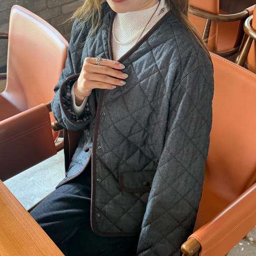 2510413    z菱形格 短款棉服 土壤牛仔 软糯 商品图1