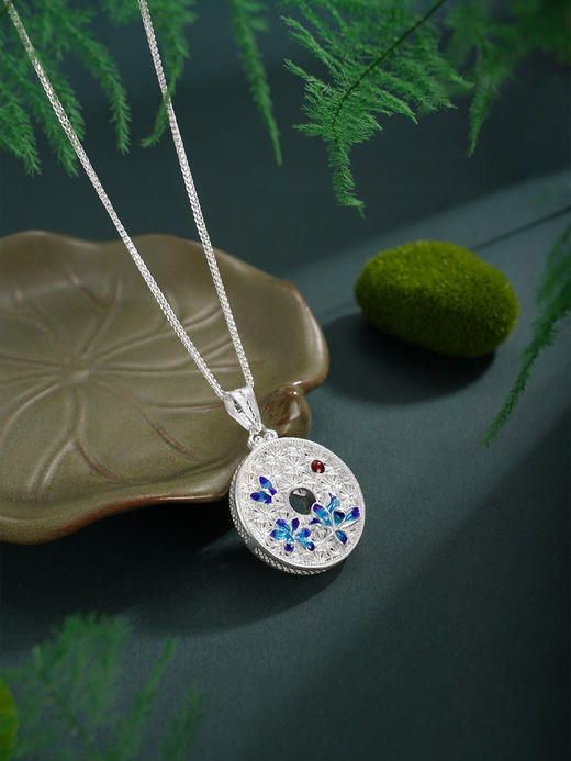 子佩集【蝶引花深】S990银吊坠【YXYLDZ055】繁花似锦花丝珐琅彩蝶恋花南红（不含链）2510 商品图8