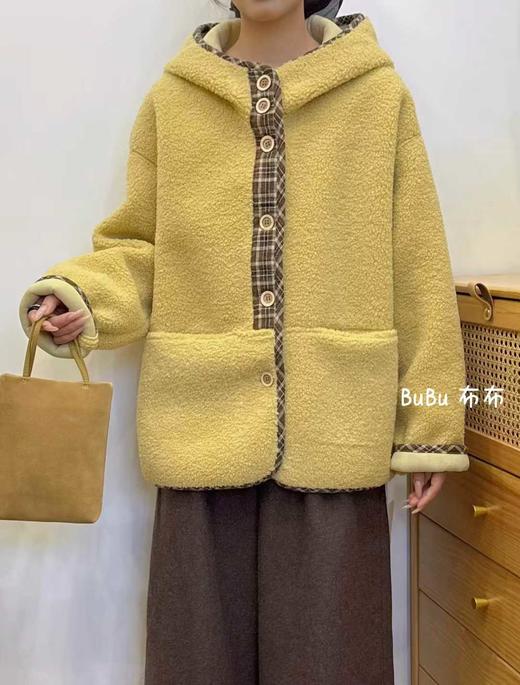 【GZ】无忧购羊羔毛连帽外套女秋冬纽扣宽松时尚显瘦百搭上衣258196（截单后7天发货) 商品图1