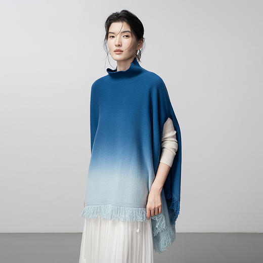 【林栖设计小店】青绿渐变毛织披肩绵羊毛复古优雅2025秋冬新款流苏上衣女2954006C 商品图1
