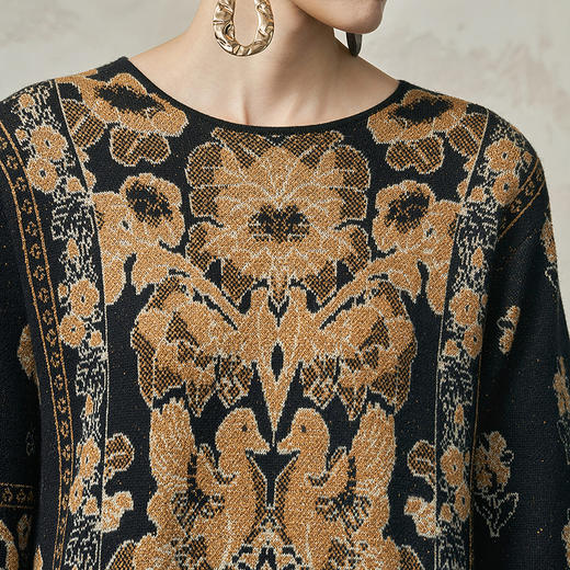 【林栖设计小店】金葱提花毛织连衣裙复古优雅宽松2025秋冬新款流苏长裙女1954062 商品图4