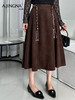 【麂皮绒伞裙】阿菁娜秋季新款麂皮绒伞裙编织腰带设计半身裙复古静奢风分片剪裁显瘦显高F30D213006 商品缩略图0