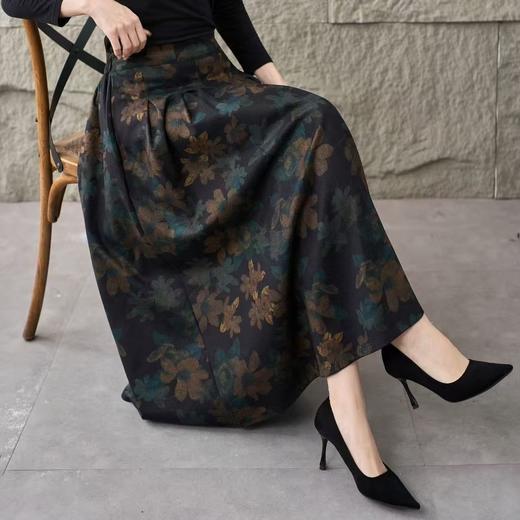 2025秋冬季新款高腰复古文艺半身裙显瘦中长款长裙印花碎花半身裙 商品图1